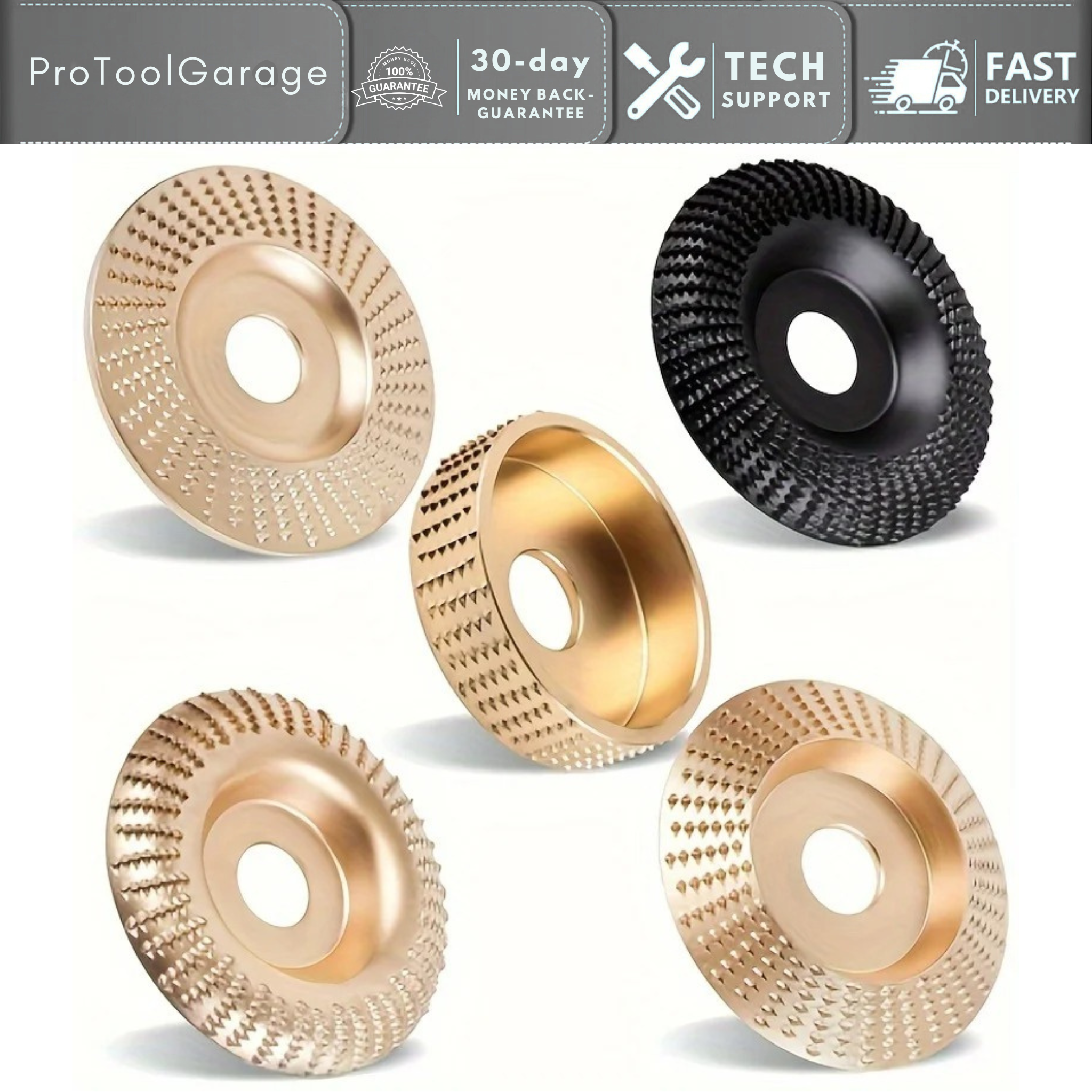 ProToolGarage - Angle Grinder Set For Wood Carving - 5-piece