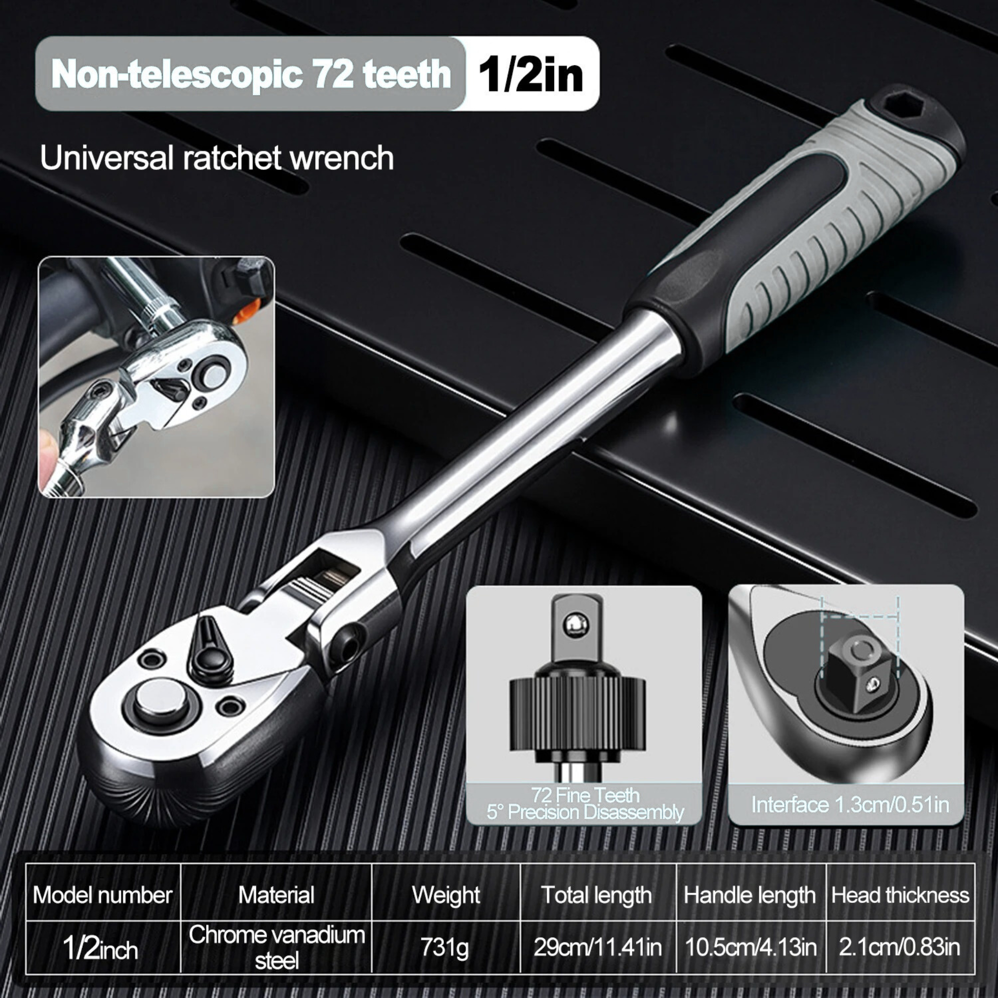 ProToolGarage - Ratchet Wrench, 72 Teeth/ 1/2-1/4-3/8 Zoll