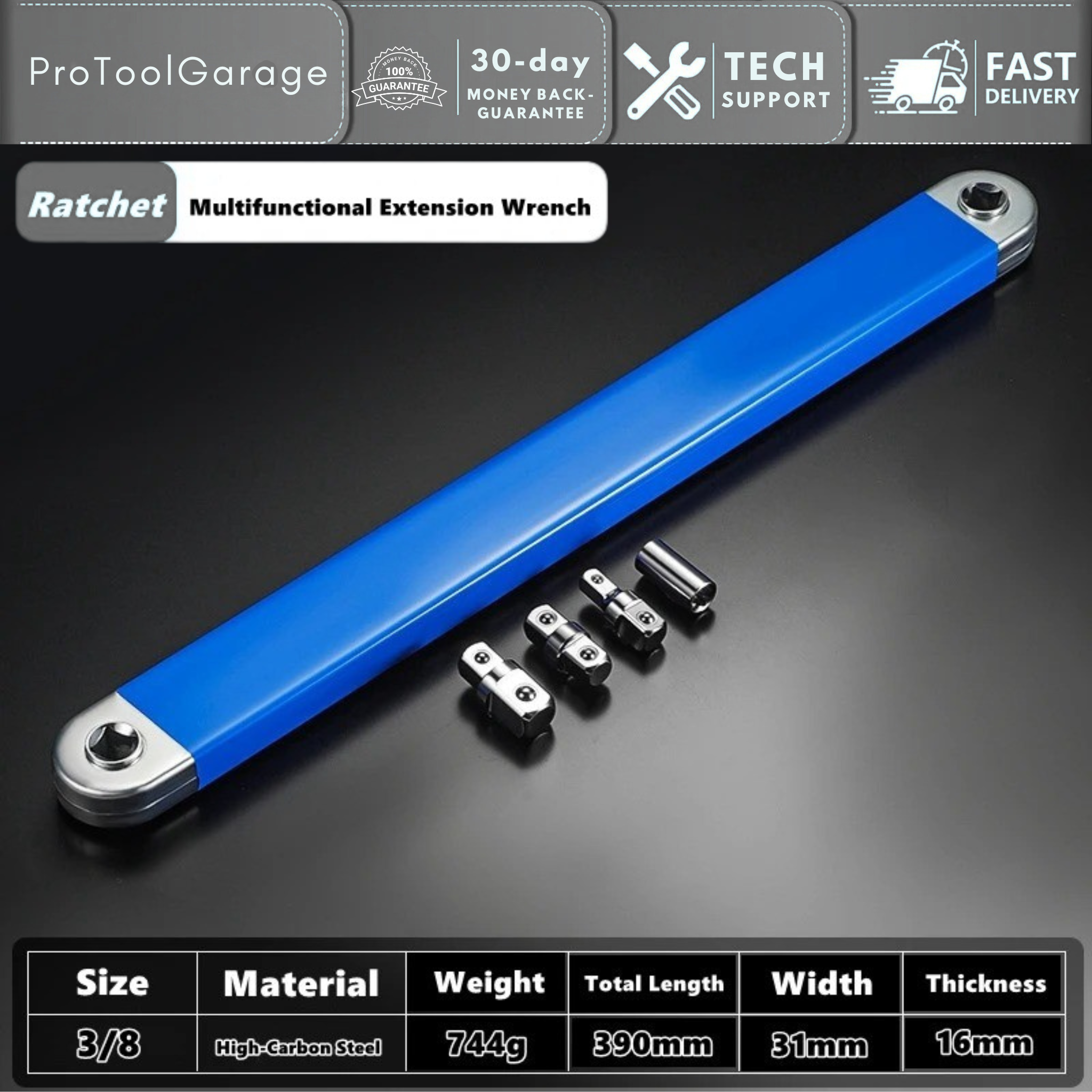 ProToolGarage - Zero-offset extension wrench - 1/2-1/4-3/8 Zoll