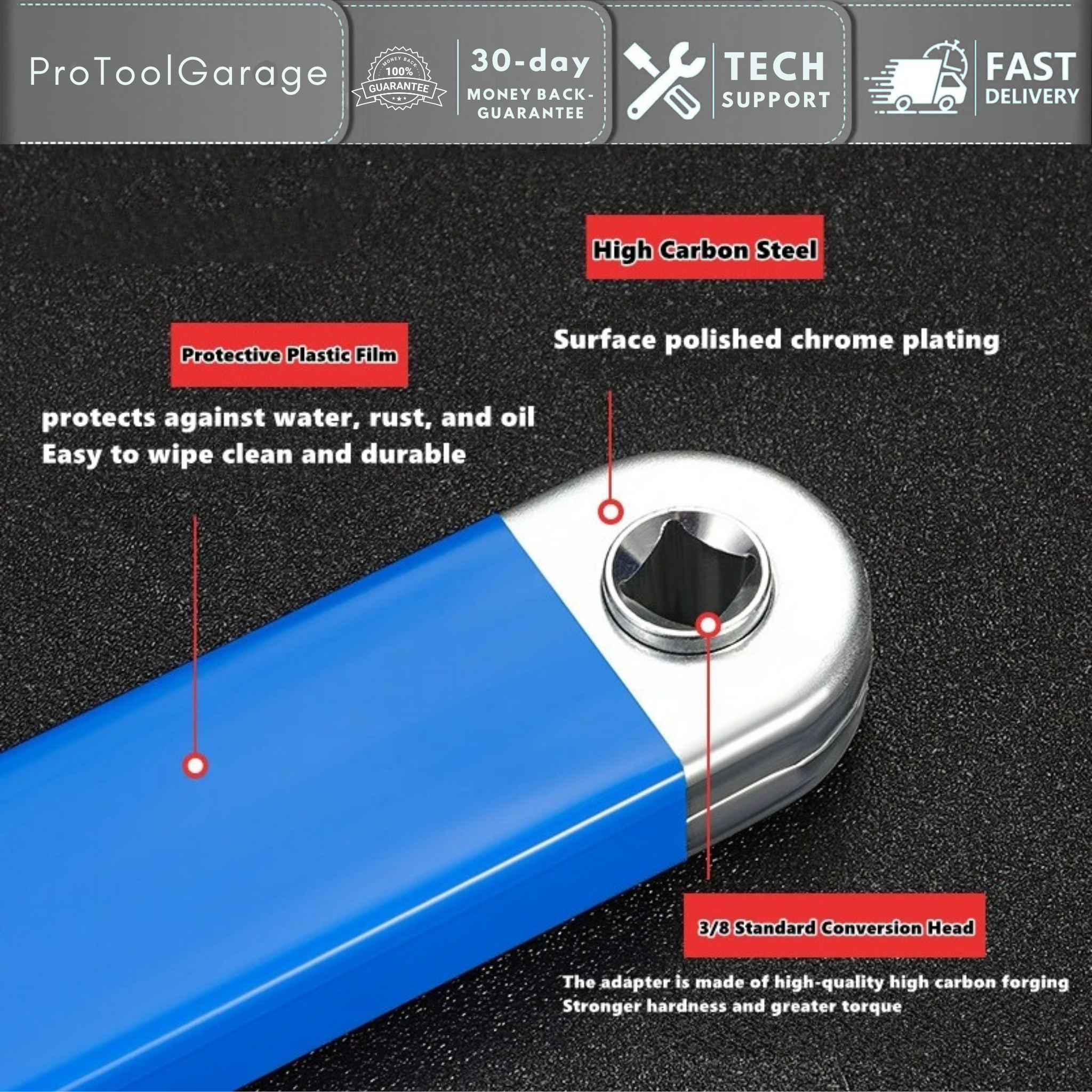 ProToolGarage - Zero-offset extension wrench - 1/2-1/4-3/8 Zoll