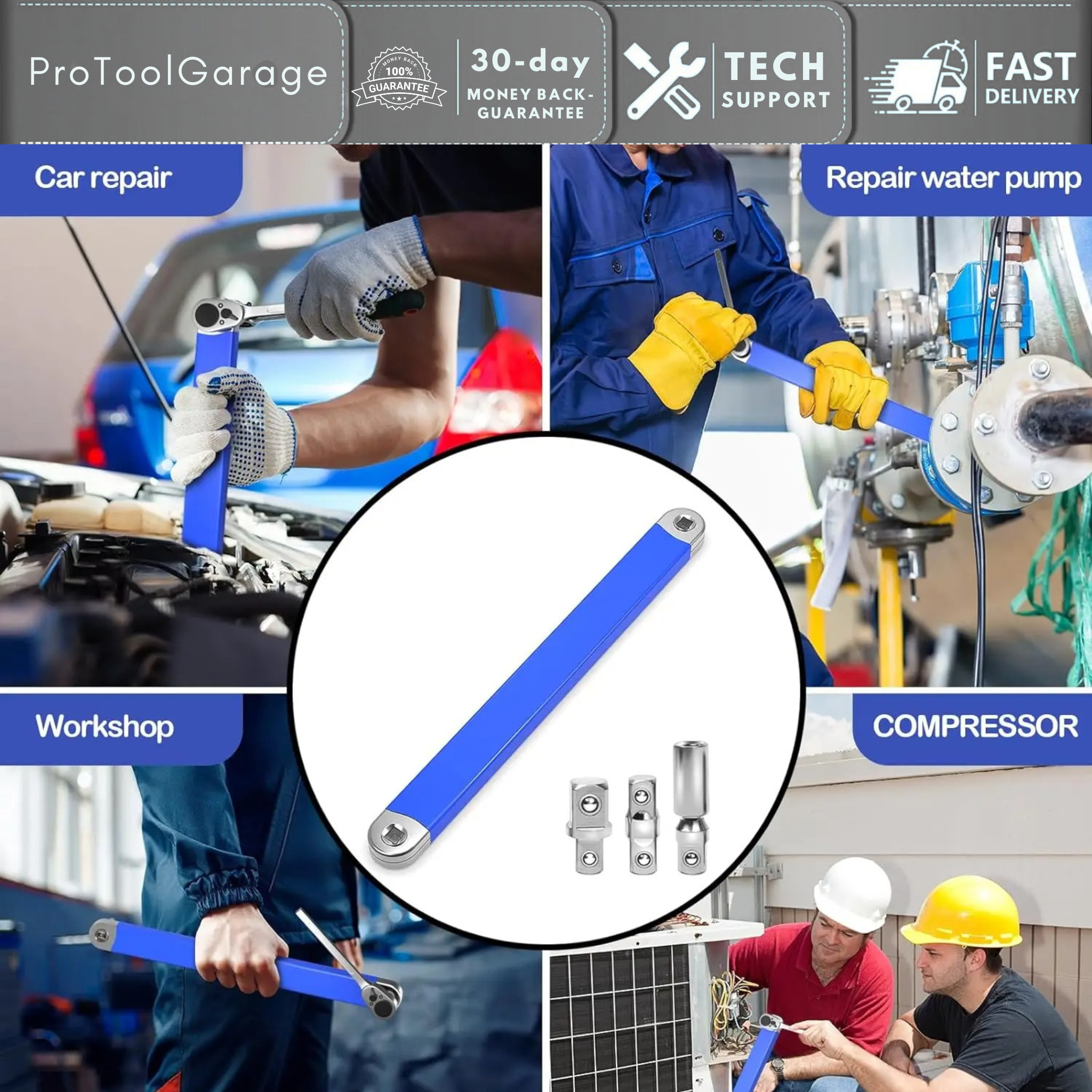 ProToolGarage - Zero-offset extension wrench - 1/2-1/4-3/8 Zoll