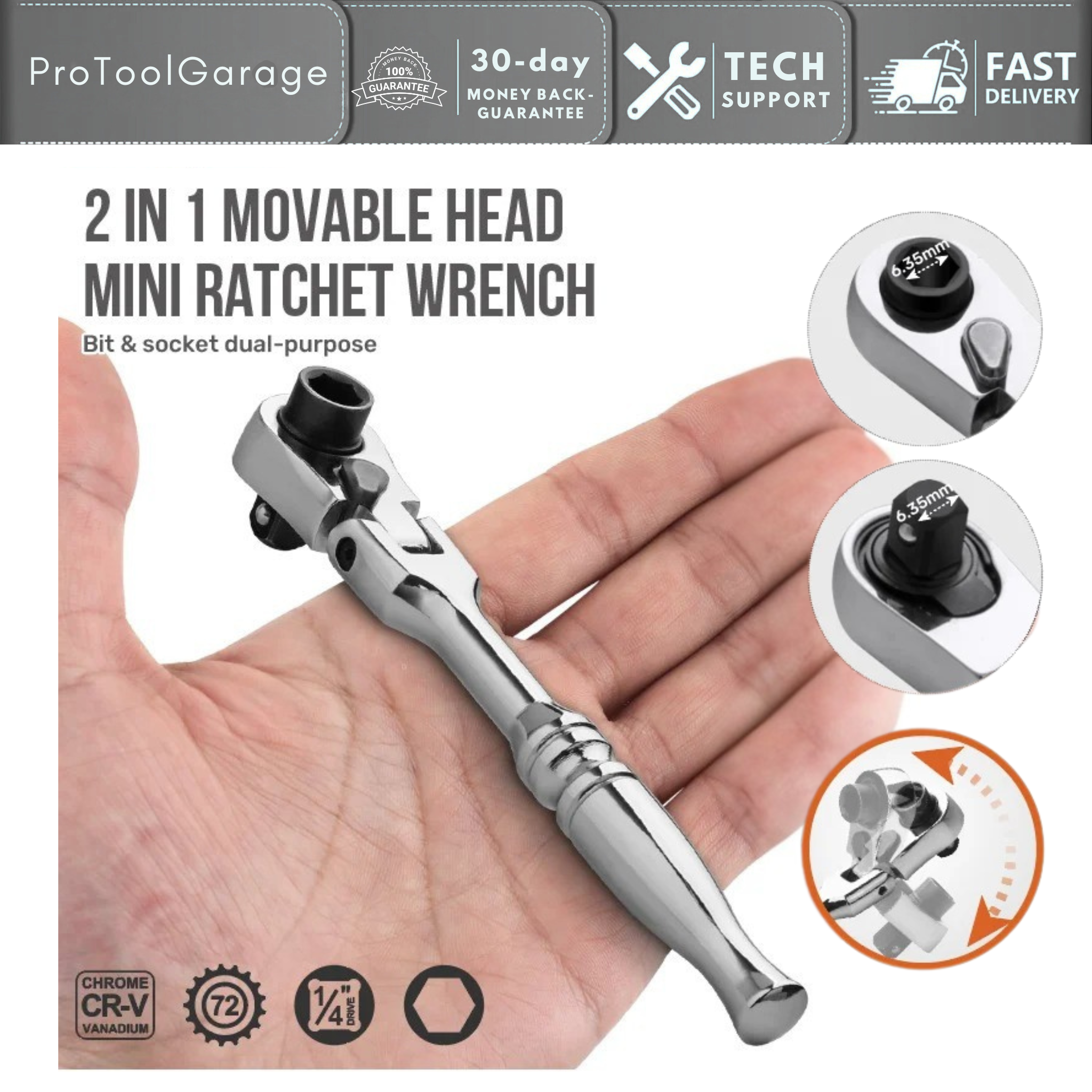 ProToolGarage - High-Spec 2-in-1 Mini Ratchet Wrench