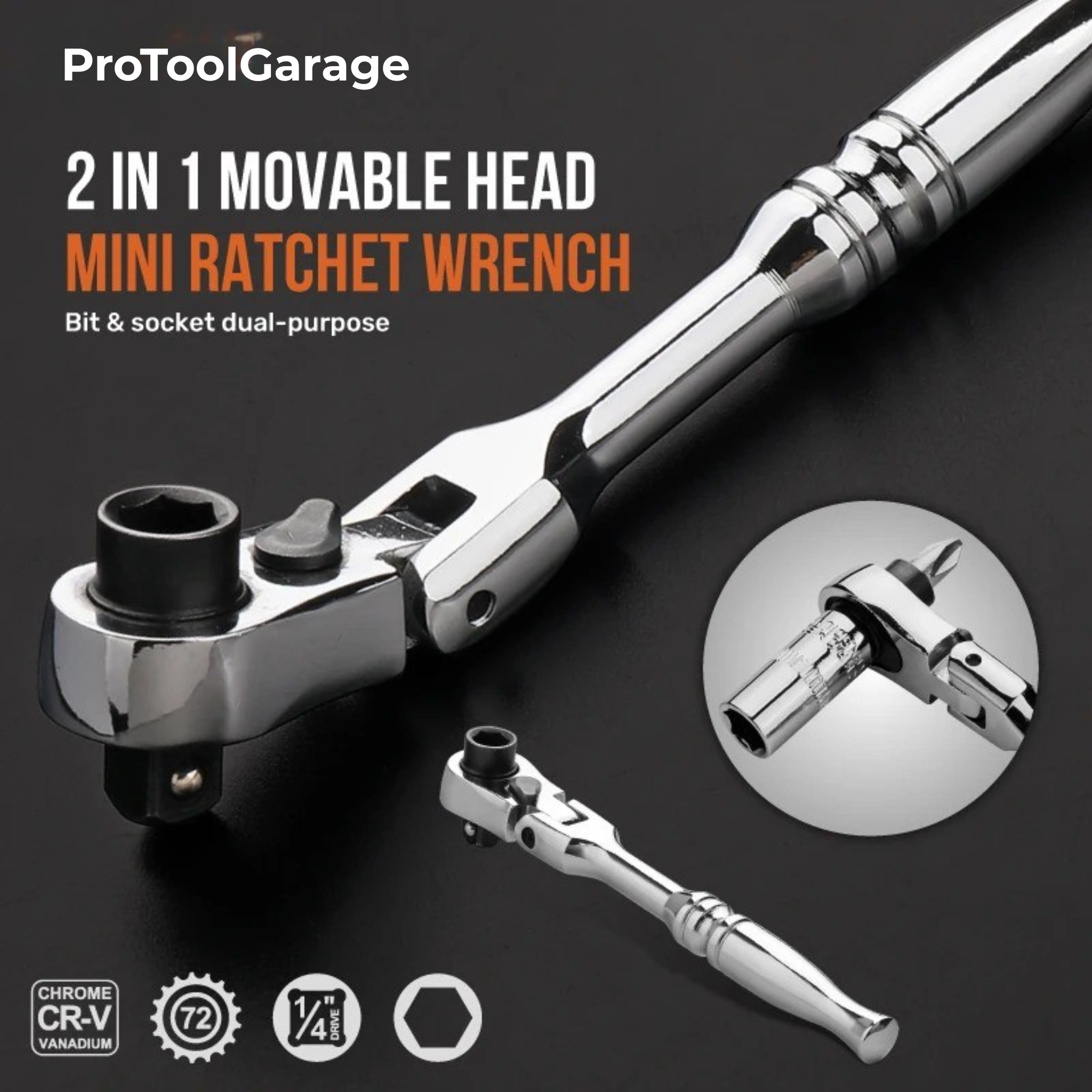 ProToolGarage - High-Spec 2-in-1 Mini Ratchet Wrench
